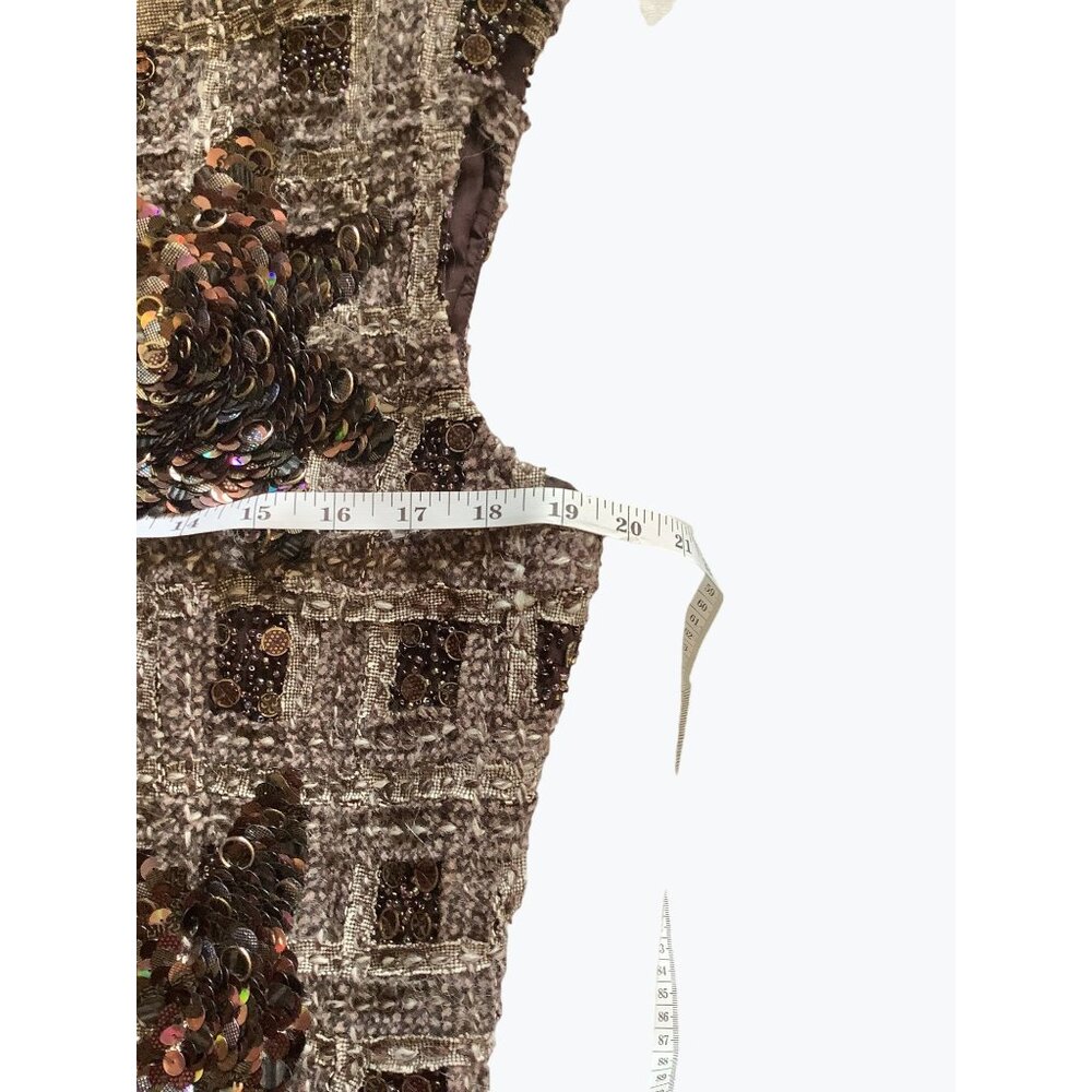 Escada Sequin Tweed Zip Front Dress 40 Sleeveless Alpaca Wool Designer Chic - Picture 10 of 11